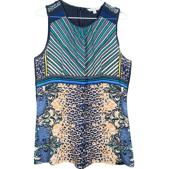 Cabi Womens Blouse Multicolor Art Deco Sleeveless Round Neck Sheer Medium - Picture 1 of 11